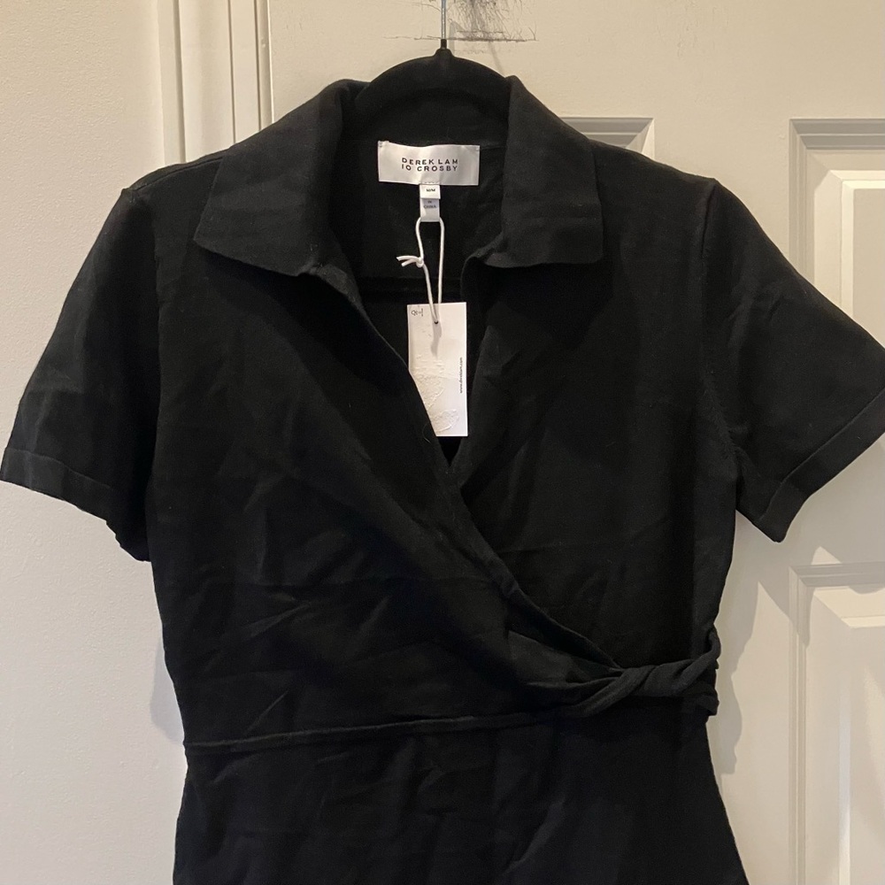 NWT Derek Lam 10 Crosby Raylen Twist Short-Sleeve Black Dress (Medium) - Picture 7 of 13